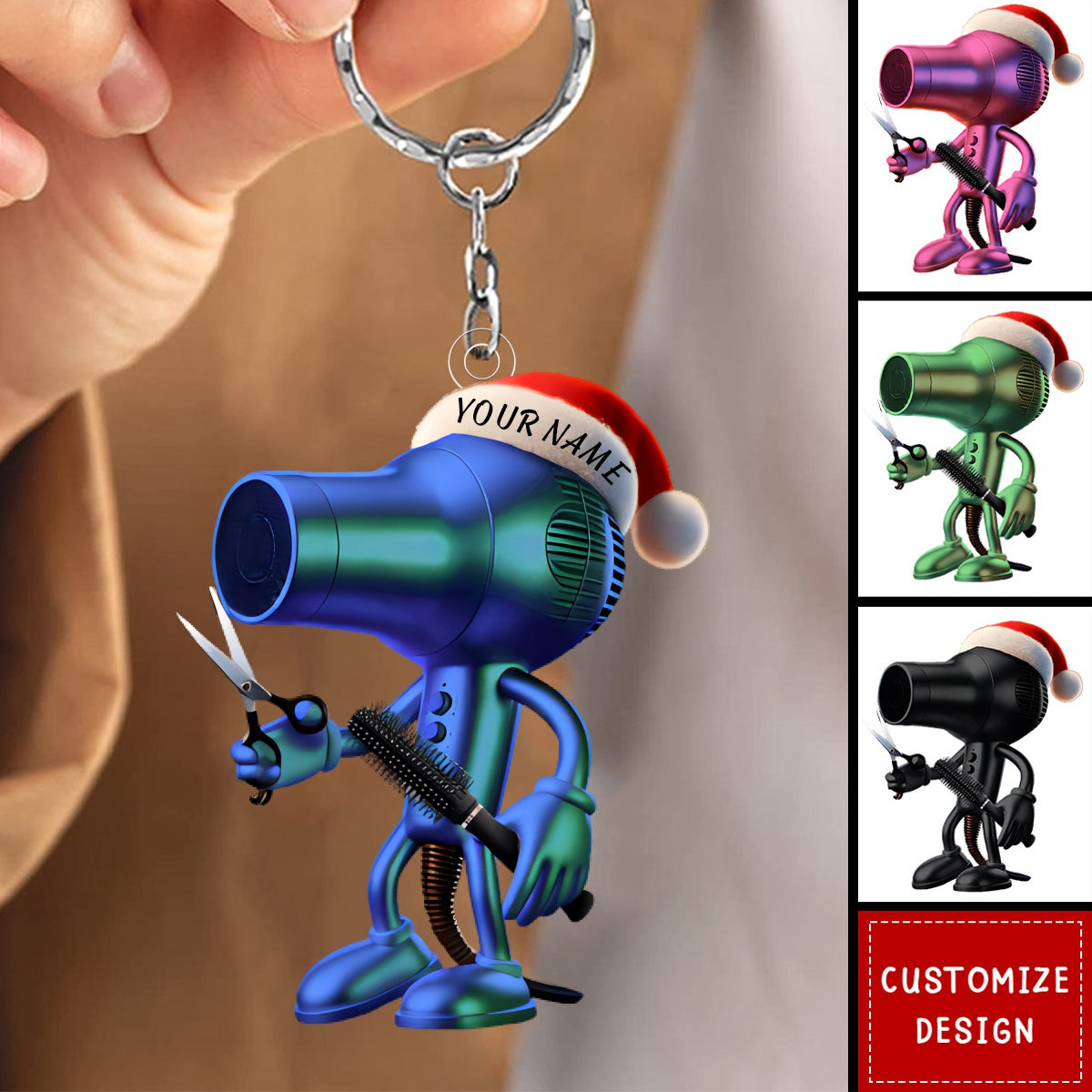 Personalized Hair Dryer Keychain Cut Gift For Barber