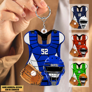 Personalized Baseball Catcher Chest Protector And Helmet Acrylic Keychain