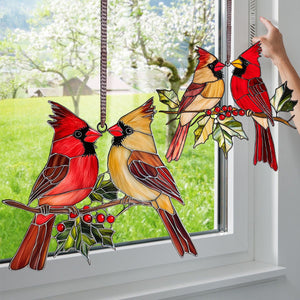 Winter Redbird Radiance - Window Hanging Suncatcher