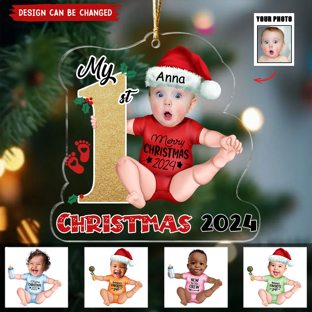 Personalized Custom Acrylic Ornament from Photo - Baby Onesie - My First Christmas