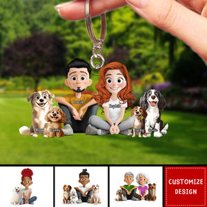 Personalized Cute Cartoon Couple And Dogs Acrylic Keychain-Gift For Dog Lovers, Couple