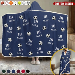 Gift For Football,Soccer,Hockey,Softball,Baseball,Volleyball Lover - Personalized Sport Wearable Hooded Blanket