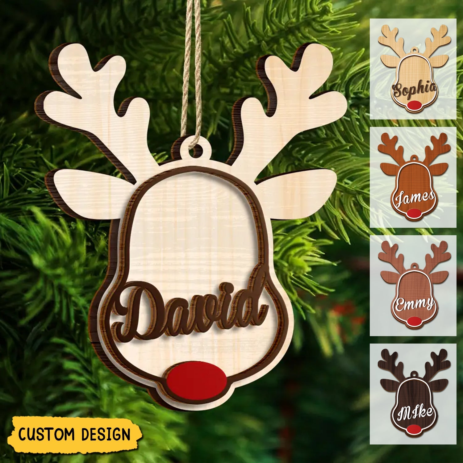 2024 New Release - Santa's Reindeer Christmas - Personalized 2-Layered Wooden Ornament