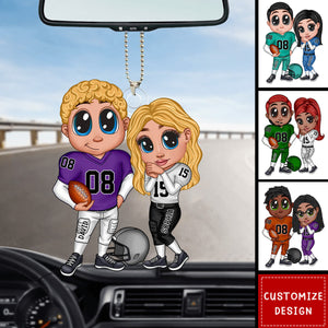 American Football Couple Y2K Style At Field Personalized Acrylic Car Ornament-Gift for Couples