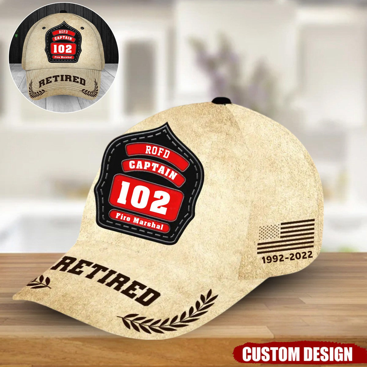 Personalized Retired US Firefighter ID & Department US Flag 3D Cap