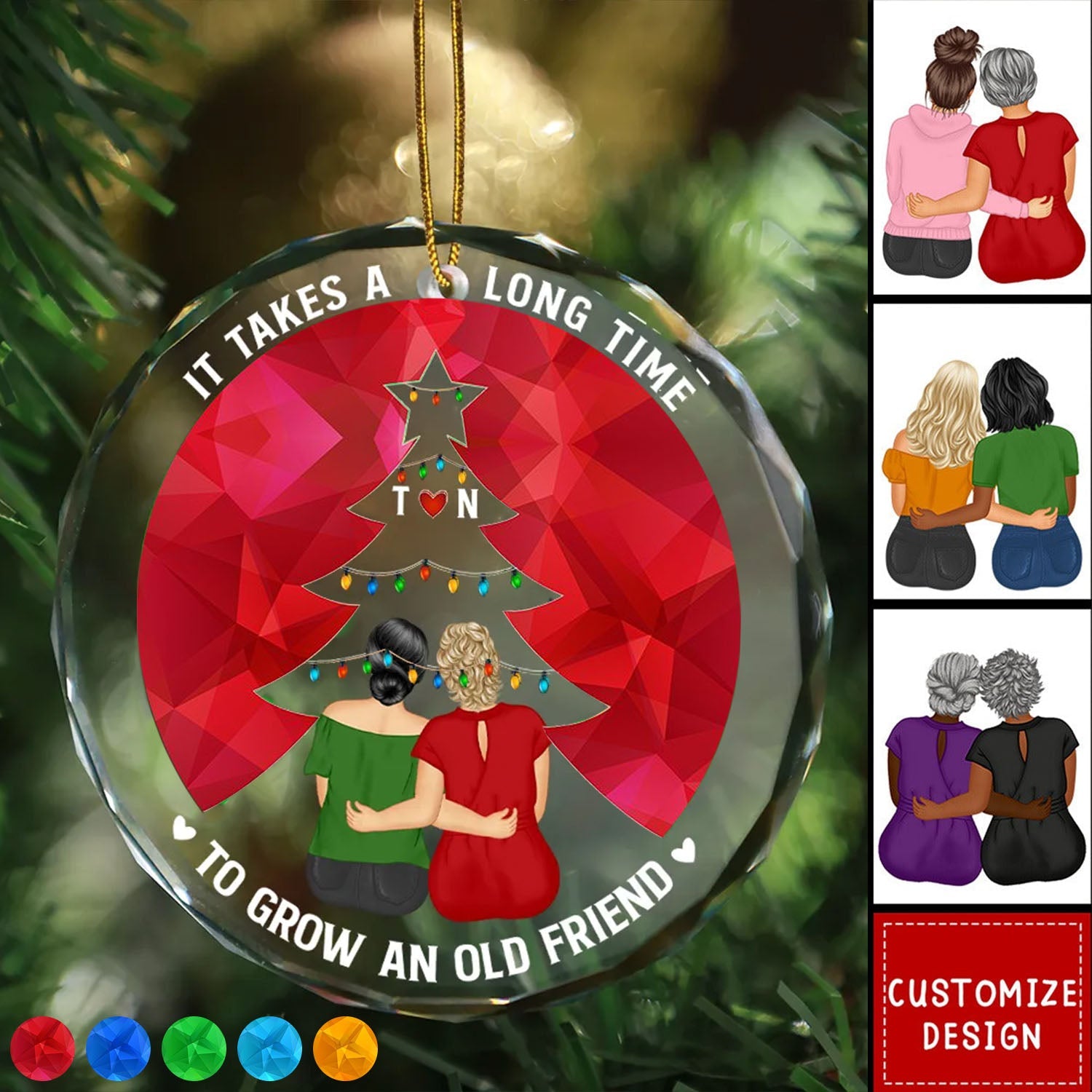 2024 New Release - Grow An Old Friend - Personalized Circle Glass Ornament