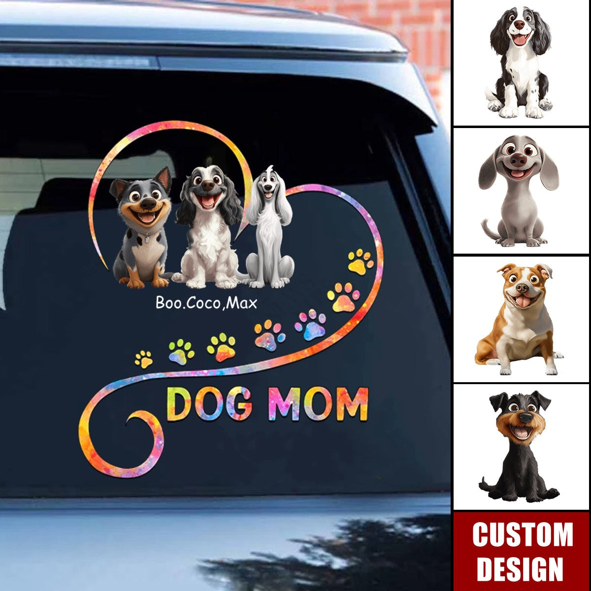 Cute Sitting Dog In Heart Personalized Decal - Gift For Dog Mom