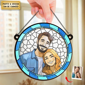 Custom Photo Where There Is Love There Is Life - Couple Personalized Window Hanging Suncatcher