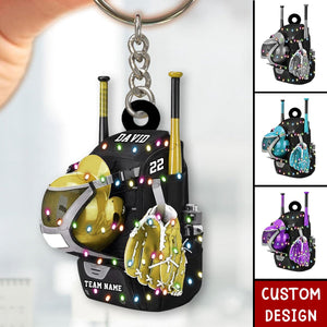 Personalized Baseball Bag with Helmet & Gloves Acrylic Keychain, Gift For Baseball Lovers