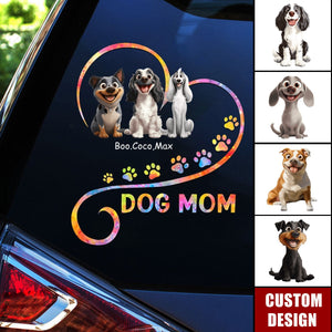 Cute Sitting Dog In Heart Personalized Decal - Gift For Dog Mom