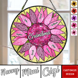 Nana Auntie Mom Family Sunflower - Personalized Stained Glass Window Hanging Suncatcher