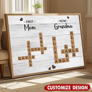 First Mom Now Grandma Crossword Puzzle Art Personalized Poster, Gift For Grandma, Mom