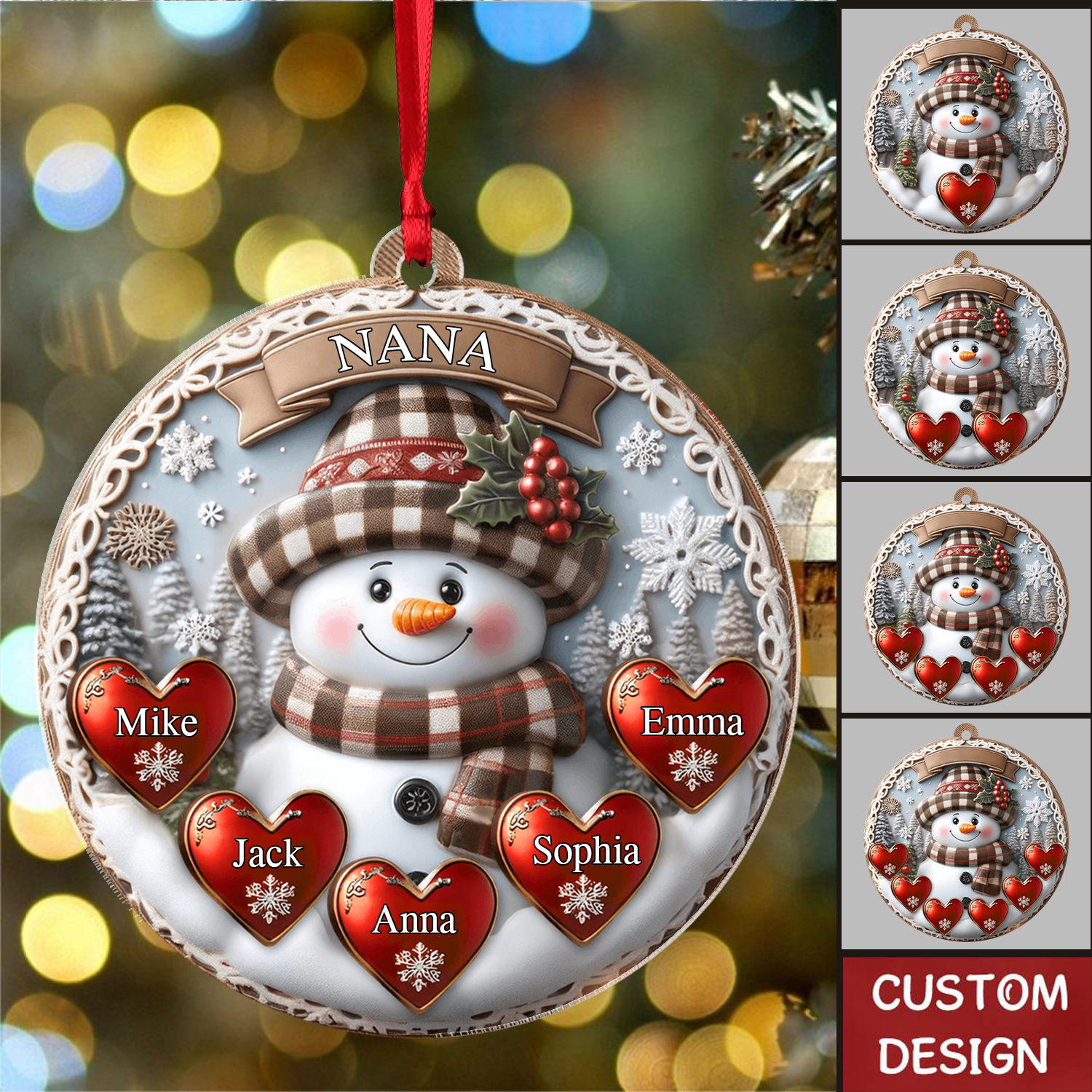 Warm Vintage Snowman Grandma Mom Sweet Heart Kids Personalized Acrylic Ornament