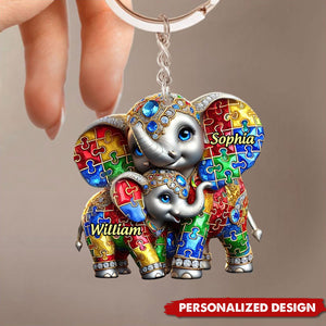 Autism Elephant Mom-Personalized Keychain