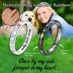 Personalized Memorial Ring with Paw Rainbow Puppy Collar Ring