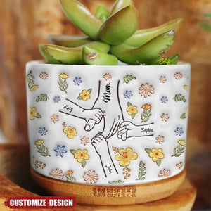 Floral Mom Hand- Personalized Ceramic Plant Pot