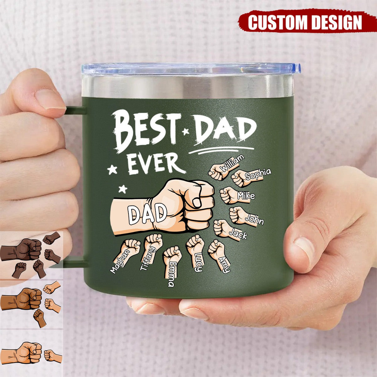 The Best Dad Ever - Personalized  14oz Stainless Steel Tumbler With Handle - Father's Day, Birthday Gift For Dad