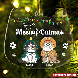 Meowy Catmas Funny Cartoon Cats - Christmas Gift For Cat Lovers - Personalized Acrylic Ornament - 2024 New Release