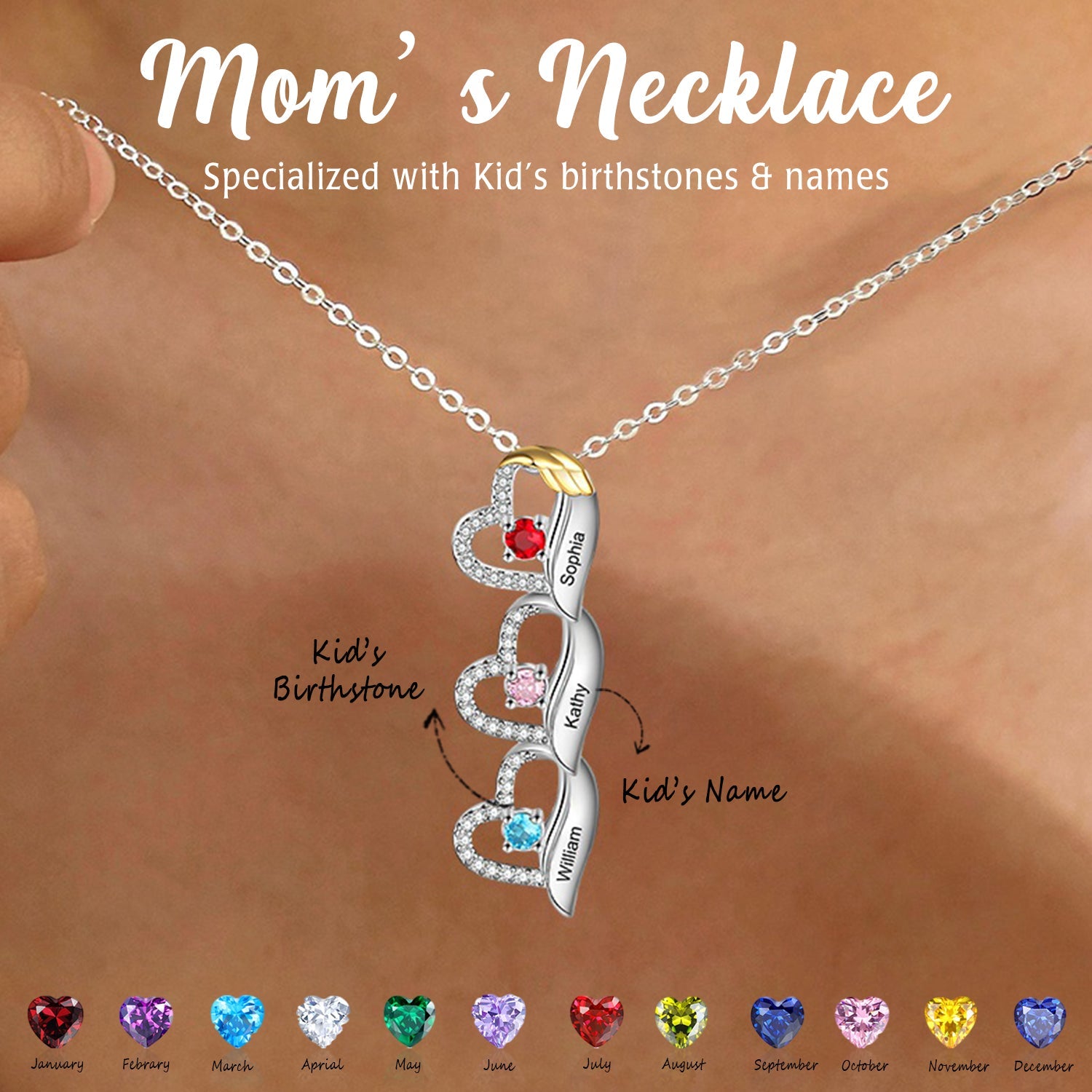 Mom We Love You - Personalized Birthstone Necklace, Mother's Day Gift