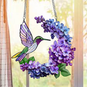 Hummingbird and Lilac Branch Suncatcher Ornament , Lilac Lovers Gift, Gift For Bird Lovers