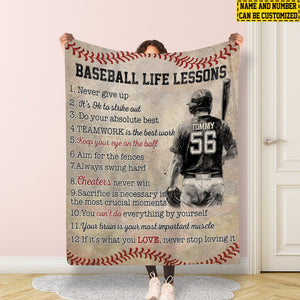 Personalized Baseball Boy Blanket, Baseball Life Lessons, Baseball Fleece Blanket - Gift For Male Baseball Lovers