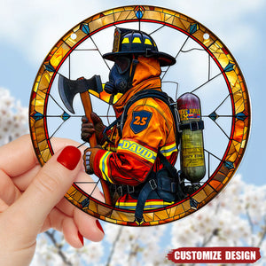 Personalized Firefighter Suncatcher Ornament - Gifts For Firefighter