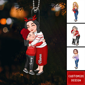 Grandma & Grandkid Hugging Christmas Gift For Granddaughter Grandson Personalized Acrylic Ornament - 2024 New Release