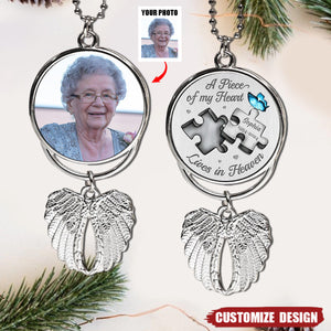 2024 New Release Custom Photo A Piece Of My Heart Lives In Heaven - Personalized Memorial Charm Angel Wings Ornament