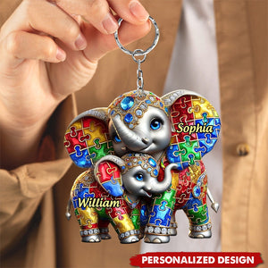 Autism Elephant Mom-Personalized Keychain