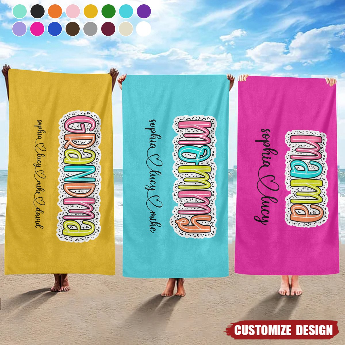 Gift For Grandma With Kids Name Personalized Beach Towel