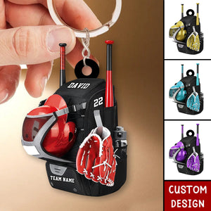 Personalized Baseball Bag with Helmet & Gloves Acrylic Keychain, Gift For Baseball Lovers