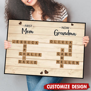 First Mom Now Grandma Crossword Puzzle Art Personalized Poster, Gift For Grandma, Mom