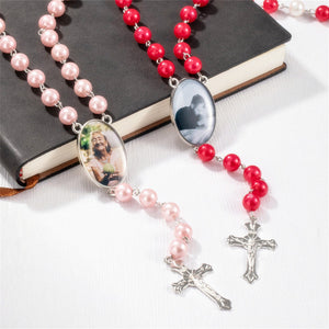 Personalized Memorial Rosary Beads Cross Photo Necklace