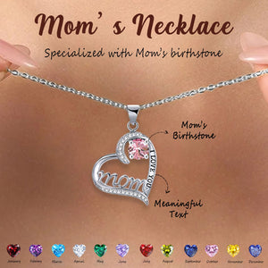 I Love You Mom Love Heart Personalized Birthstones Necklace-Mother's Day Gift