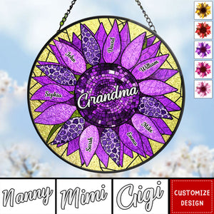 Nana Auntie Mom Family Sunflower - Personalized Stained Glass Window Hanging Suncatcher