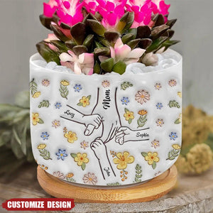 Floral Mom Hand- Personalized Ceramic Plant Pot