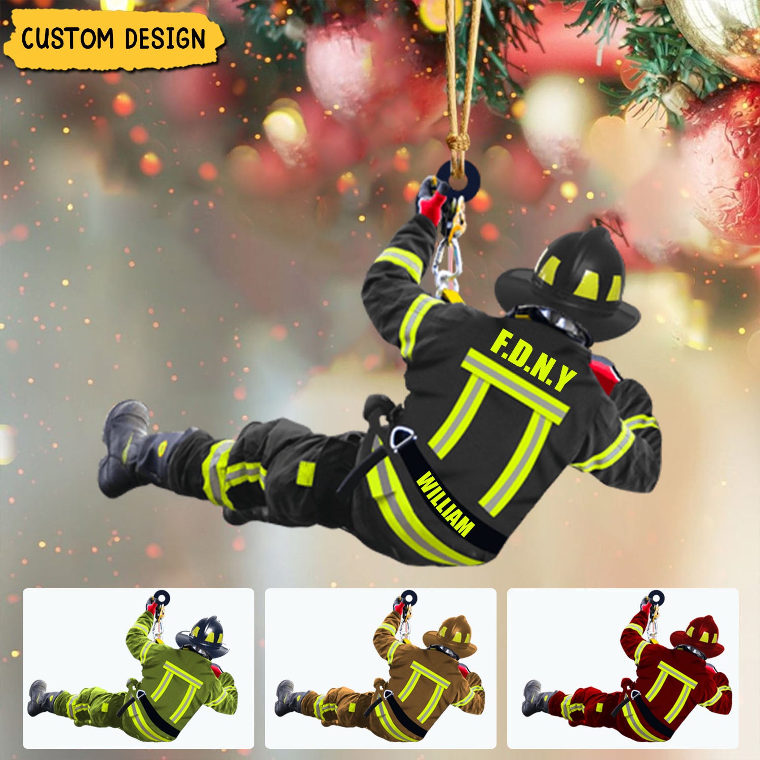 Firefighter On Duty, Personalized Fireman Acrylic Ornament