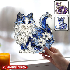 Personalized Cat Window Hanging Suncatcher Ornament - Gift For Cat Lovers