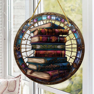 Book Stack Personalized Window Hanging Suncatcher