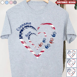 4th Of July Grandma Mom Heart Handprint Kids Personalized Shirt