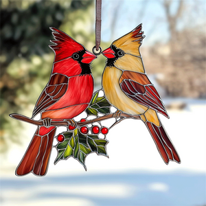 Winter Redbird Radiance - Window Hanging Suncatcher