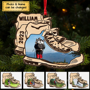 Hiking Boots Ornament - Personalized Wooden Photo Ornament