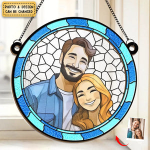 Custom Photo Where There Is Love There Is Life - Couple Personalized Window Hanging Suncatcher