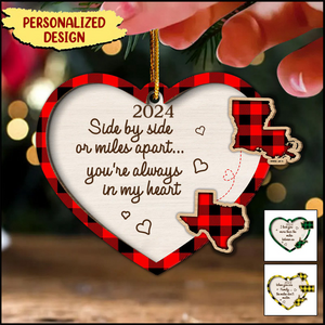 2024 New Release Miles Apart ... You're Always In My Heart State Map-Personalized Wooden Ornament