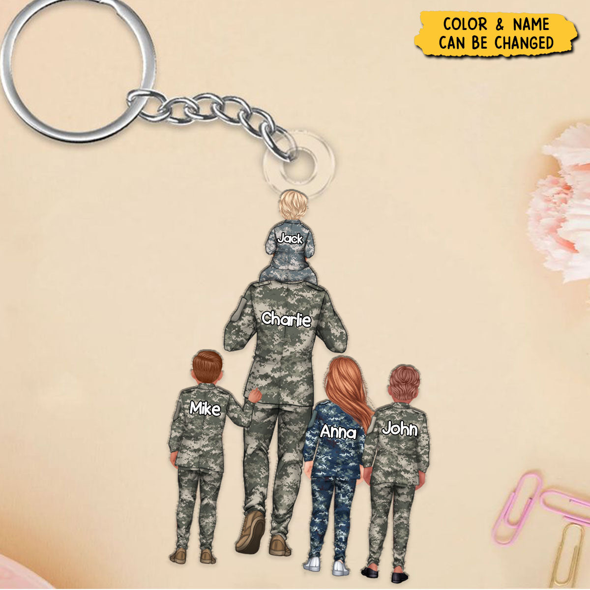 Personalized Military Dad And Kid Keychain - Gift For Family