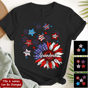 Sunflowers 4th Of July Grandma - Personalized T Shirt - Gift for Grandma/Mom