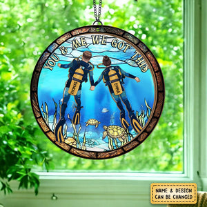 Scuba Diving Partners / Couples - Personalized Window Hanging Suncatcher Ornament