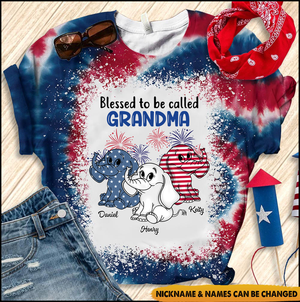 USA July 4th Grandma Mom Elephants Custom Nickname Names Independence Day Gift 3D T-Shirt