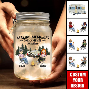 Camping Partners For Life Doll Couple Sitting-Personalized RV Mason Jar Light-Gift For Camping Lovers