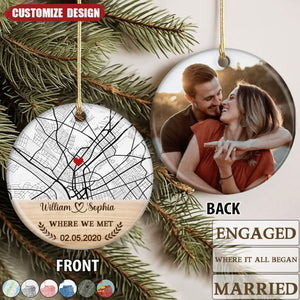 Personalized Location Map Photo Ceramic Ornament - Gift For Couple